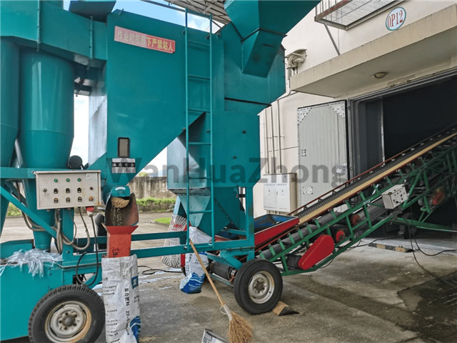 Air grain separator in the grain storage enterprise working in the grain warehouse